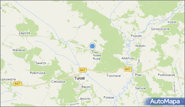 mapa Nowa Ruda, Nowa Ruda gmina Turośl na mapie Targeo